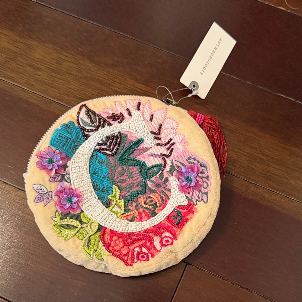 Anthropologie Multicolor Embroidered Key Holder